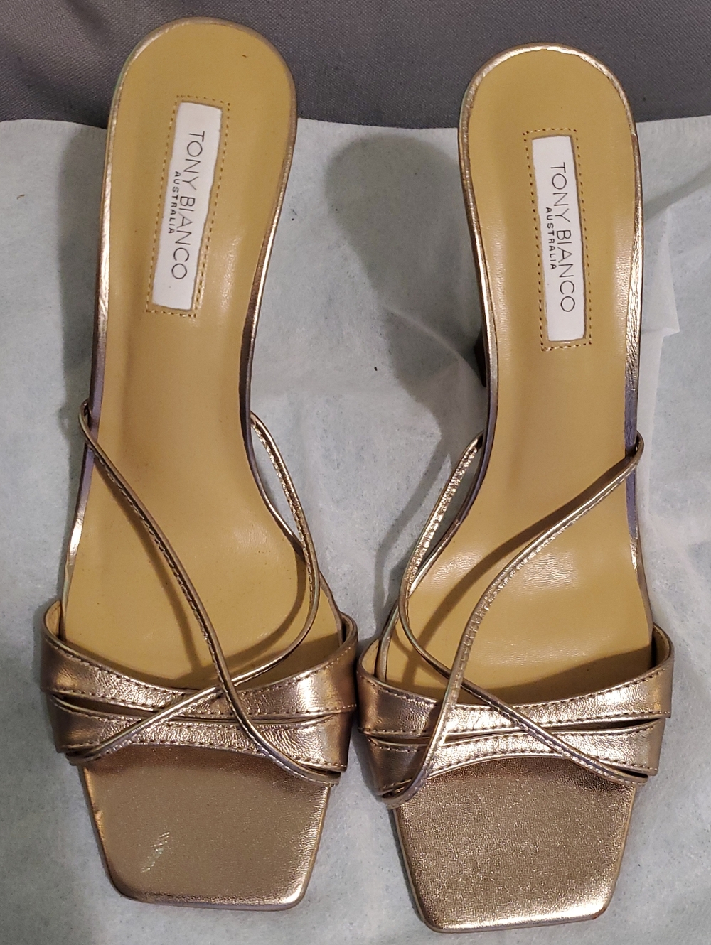 Tony Bianco Metallic Gold Strappy Slide Heels